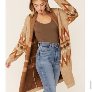 Miss Me Women's Taupe Fuzzy Southwestern Sweater Cardigan